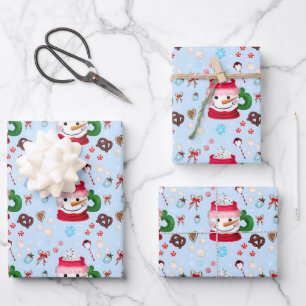 Snowman Hot Chocolate Fun Wrapping Paper Sheet