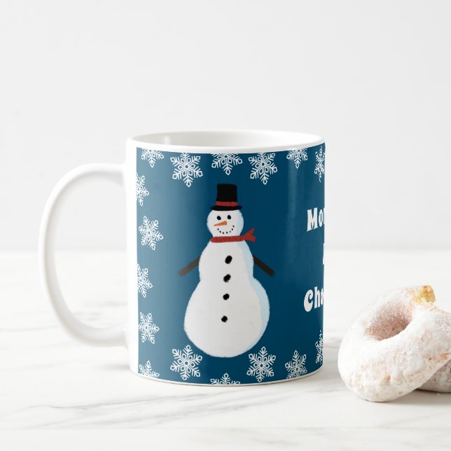 Snowman Hot Chocolate Personalised Coffee Mug (With Donut)