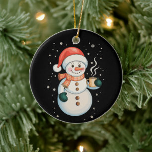 Snowman Hot Coffee Santa Hat Winter Christmas Xmas Ceramic Ornament