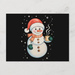 Snowman Hot Coffee Santa Hat Winter Christmas Xmas Holiday Postcard