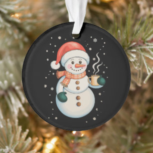 Snowman Hot Coffee Santa Hat Winter Christmas Xmas Ornament