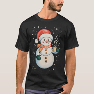 Snowman Hot Coffee Santa Hat Winter Christmas Xmas T-Shirt