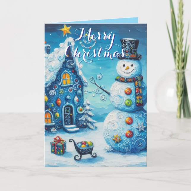 Snowman House Presents Personalised Christmas Card (Front)
