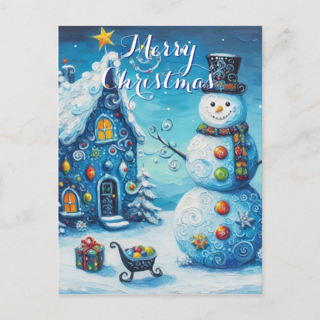 Snowman House Presents Personalised Christmas Postcard (Front)