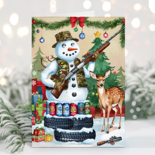 Snowman Hunter Funny Redneck Christmas Card