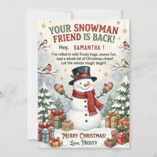 Snowman I Am Back Personalised Kids Christmas Holiday Card