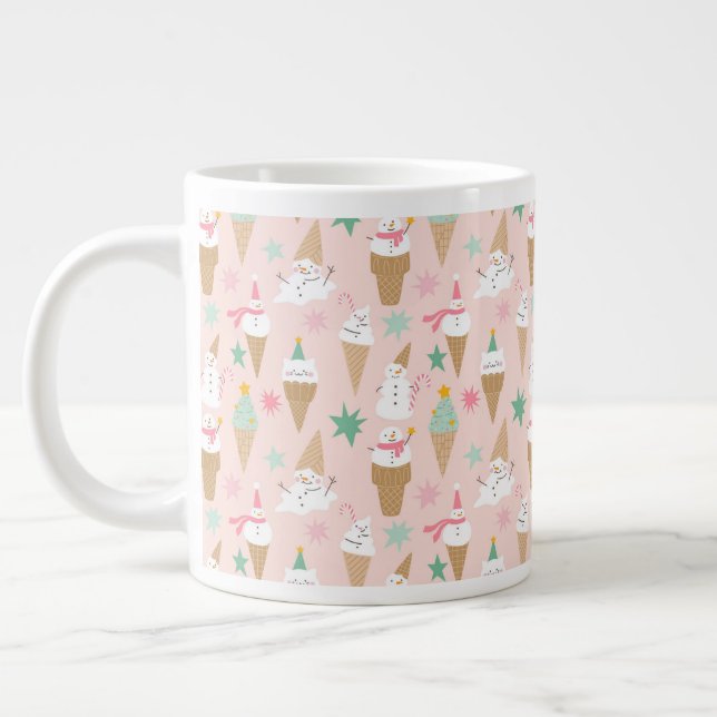 Snowman Ice Cream Cones Christmas Pattern Large Coffee Mug (Left)