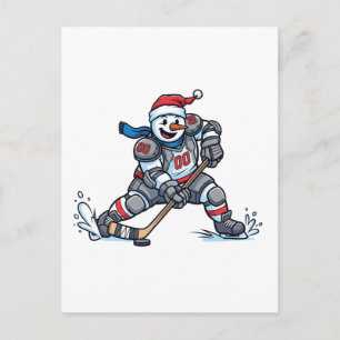 Snowman Ice Hockey Christmas 2026 Holiday Sports Invitation Postcard
