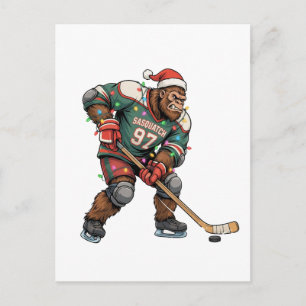 Snowman Ice Hockey Christmas 2026 Holiday Sports Postcard