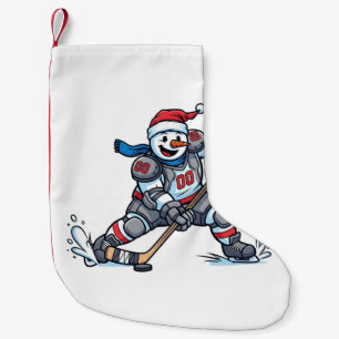 Snowman Ice Hockey Christmas 2026 Holiday Sports Small Christmas Stocking