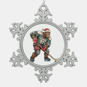 Snowman Ice Hockey Christmas 2026 Holiday Sports Snowflake Pewter Christmas Ornament