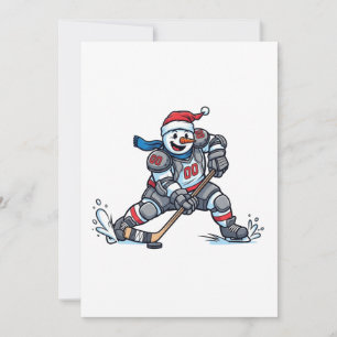 Snowman Ice Hockey Christmas 2026 Holiday Sports Thank You Card