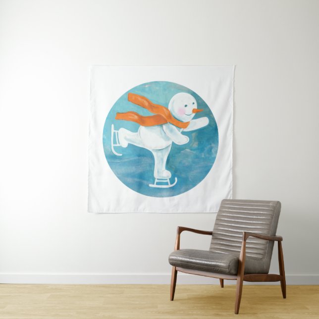 Snowman Ice Skater   Tapestry (In Situ)