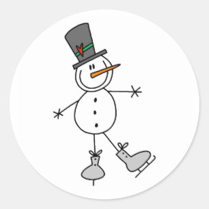 Snowman Ice Skating Classic Round Sticker