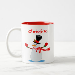 Snowman Illustration Personalised Red and White Two-Tone Coffee Mug