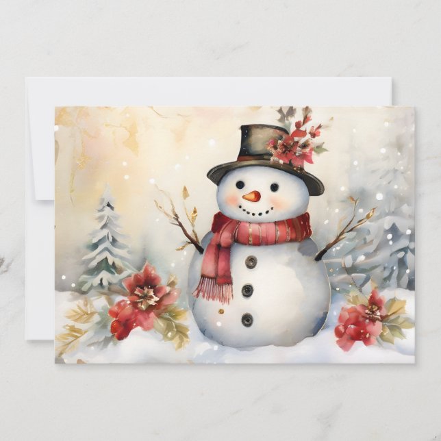 Snowman in a Black Hat Christmas Holiday Card (Front)