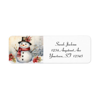 Snowman in a Black Hat Return Address Label