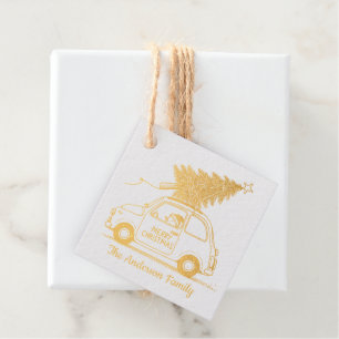 Snowman in a Car   Merry Christmas Foil Favour Tag