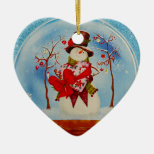 Snowman in a Snow Globe Ceramic Ornament