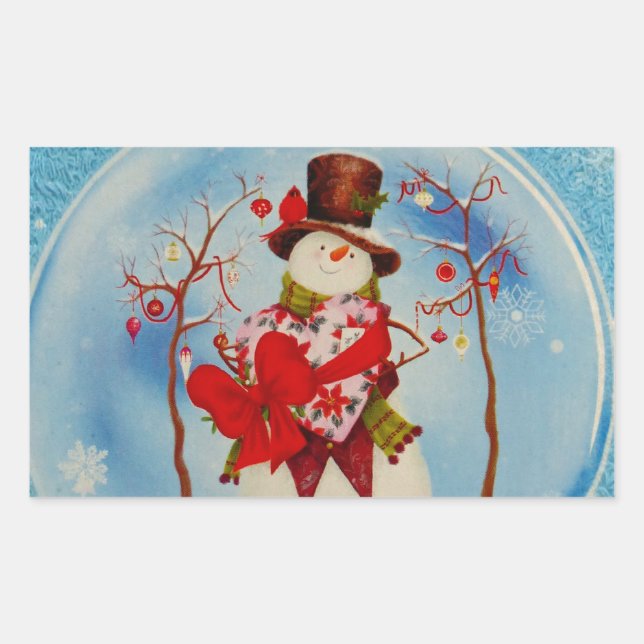Snowman in a Snow Globe Rectangular Sticker (Front)