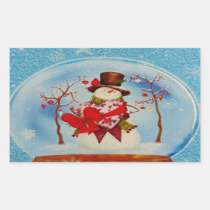 Snowman in a Snow Globe Rectangular Sticker