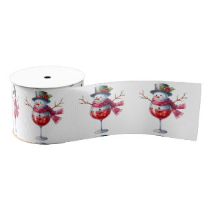 Snowman In A Wine Glass Grosgrain Ribbon