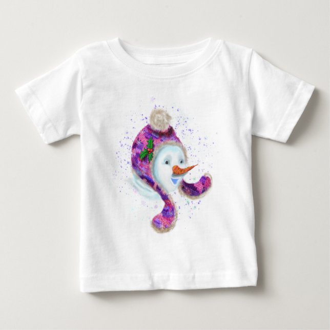 Snowman In Beanie Hat Funny Baby T-Shirt (Front)