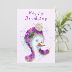 Snowman In Beanie Hat Funny Birthday Card