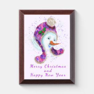 Snowman In Beanie Hat Funny Christmas Gift Plaque