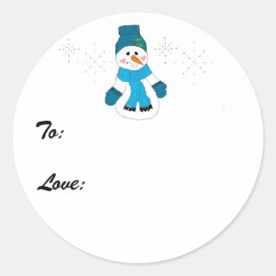 Snowman in Blue Classic Round Sticker
