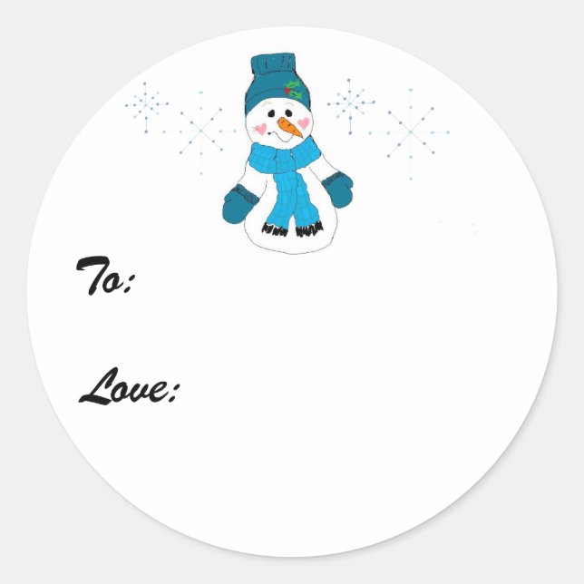 Snowman in Blue Classic Round Sticker (Front)