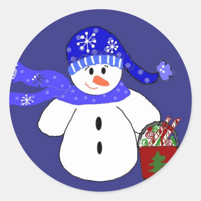 Snowman in Blue Classic Round Sticker (Front)