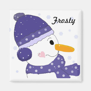Snowman in Blue Hat and Scarf Magnet