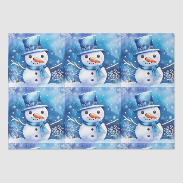 Snowman in blue tissue paper (Front)