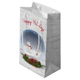 Snowman In Christmas Snow Globe On Birch Small Gift Bag