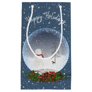 Snowman In Christmas Snow Globe Small Gift Bag