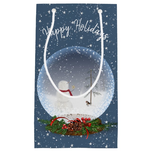 Snowman In Christmas Snow Globe Small Gift Bag (Front)