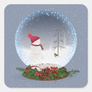 Snowman In Christmas Snow Globe Square Sticker