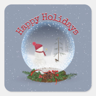 Snowman In Christmas Snow Globe Square Sticker