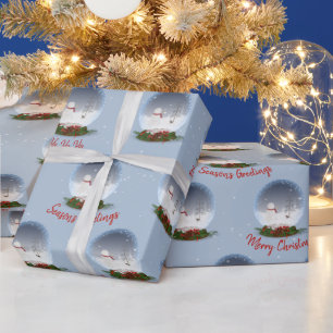 Snowman In Christmas Snow Globe Wrapping Paper