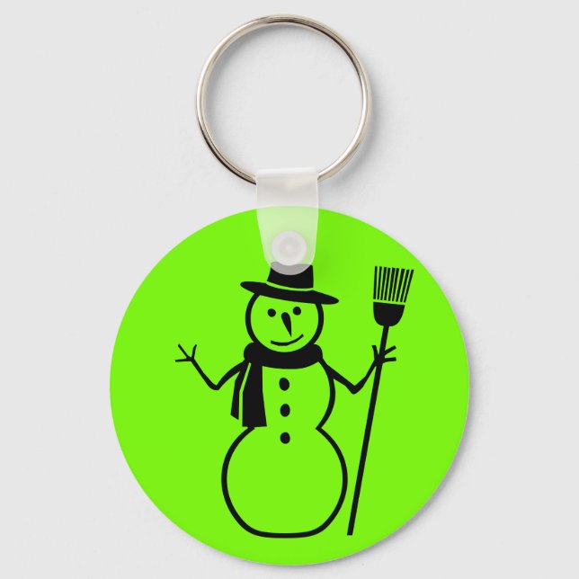snowman in fluorescent  green key ring (Front)