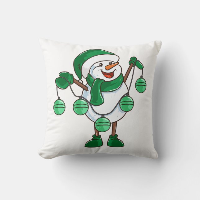 Snowman in Green Scarf | Funny Christmas Gift Cushion (Front)