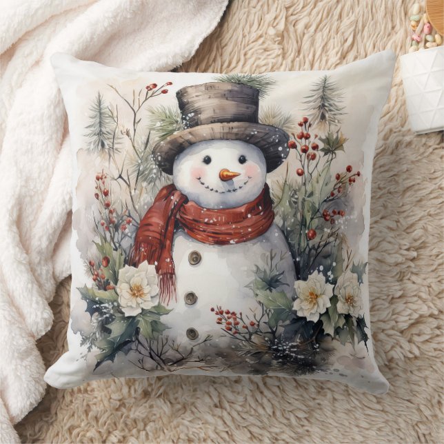 Snowman in Hat  Cushion (Blanket)