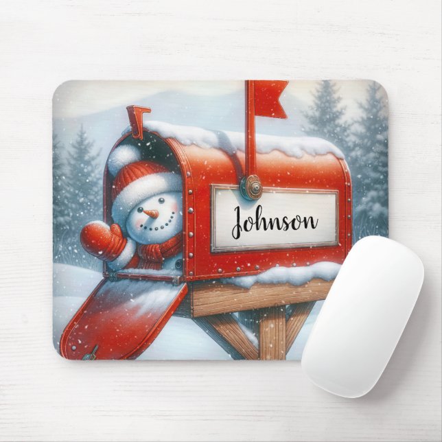 Snowman In Holiday Mailbox With Custom Name Mouse Pad (With Mouse)