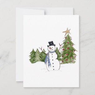 Snowman in Pine Trees Greets the Season Holiday Card