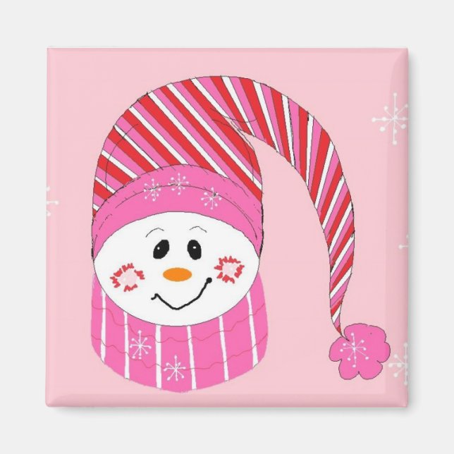 Snowman In Pink Magnet (Front)