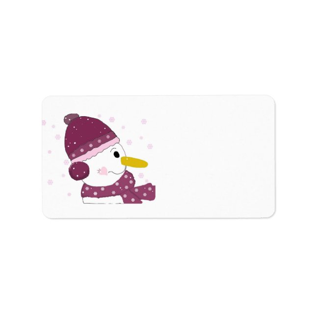 Snowman in Purple Hat and Scarf Label (Front)