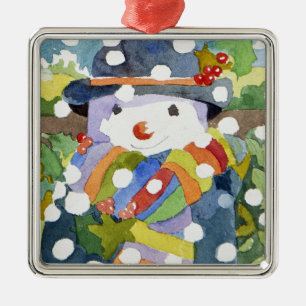 Snowman in snow 2011 metal ornament