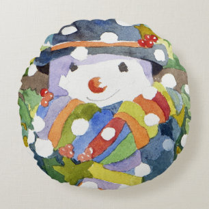 Snowman in snow 2011 round cushion