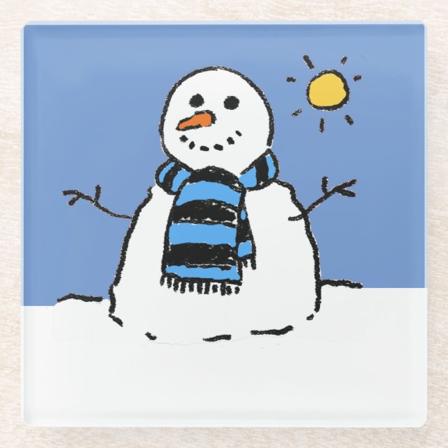 Snowman in Sunshine Christmas Glass Coaster (Front)